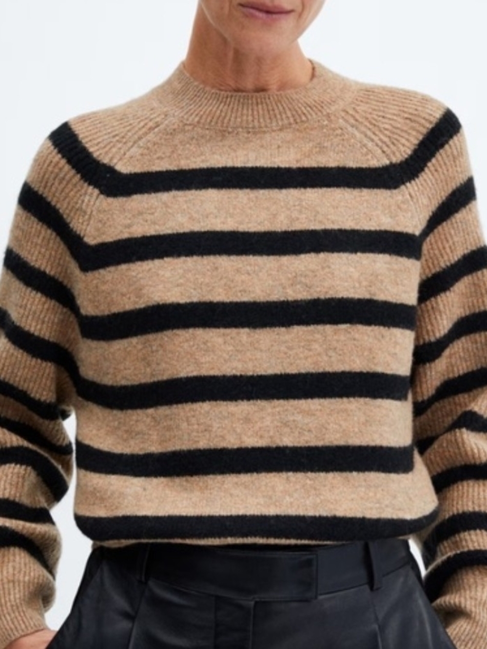 Mango Striped Crewneck Sweater in Camel and Black